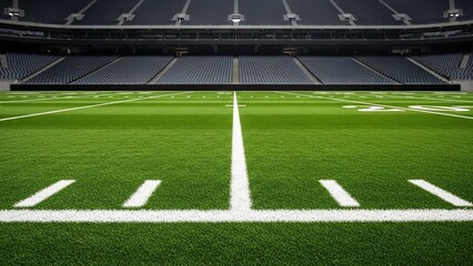 Obraz premium Green football field and stadium seating sports venue background