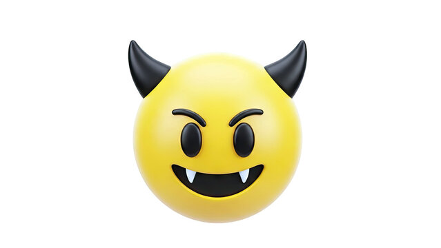 Yellow Devil Emoji with Black Horns and Fangs