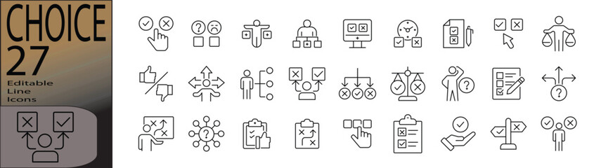 Choice line editable icon set. Editable stroke. Vector illustration.