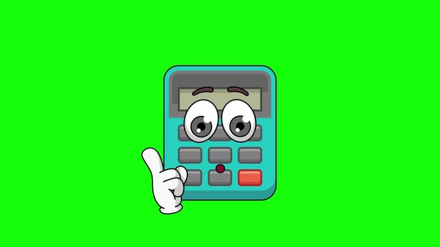 Animation of calculator cartoon with a shushing face, finger over pursed lips