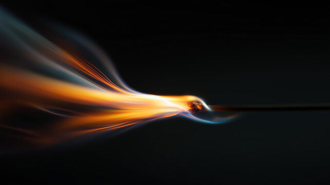 Igniting matchstick with orange and blue flame on black background - Powered by Adobe