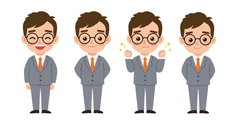 Fototapeta premium Cartoon Businessman Character Set: Happy, Determined, and Professional Poses in a Suit