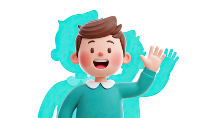 3D Cartoon Boy Waving Hello