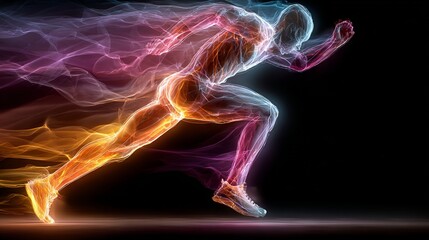 Dynamic Athletic Illustration of a Runner in Motion with Flowing Energy Effects