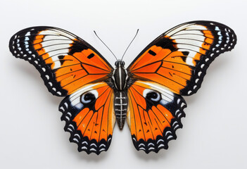 Fototapeta premium Colobura dirce butterfly with open wings, top view on white background, closeup photography