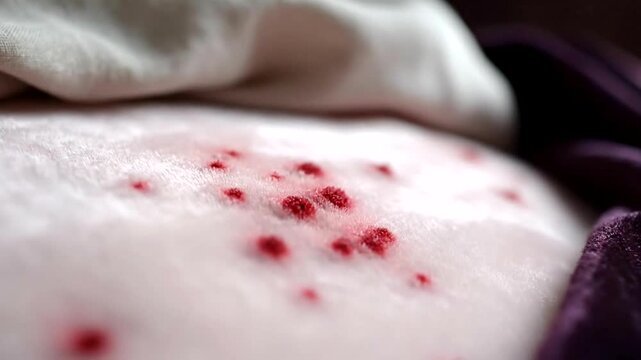 Bed Bugs on White Bed Sheet Closeup.