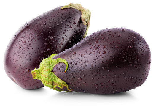 Fresh eggplants isolated on white background. Clipping path.
