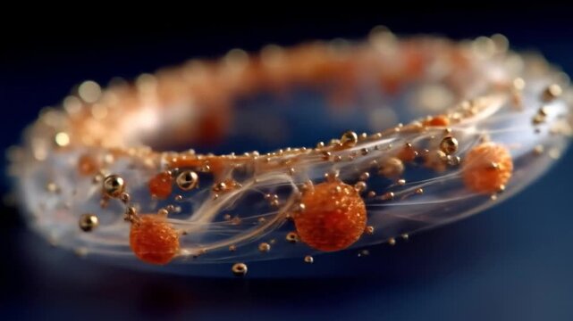 Abstract macro shot of a transparent ring shaped object with bubbles
