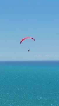Paraglider In Fortaleza Ceara Brazil. Idyllic Beach. Nature Landscape. Ceara Brazil. Tourism Background. Paraglider In Fortaleza Ceara Brazil. Future Beach.