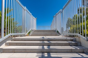 Leading Upward Steps Blocked by Metal Fence in Bright Public Space