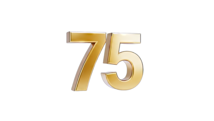 3D Golden 3D Number 75 Isolated on transparent background