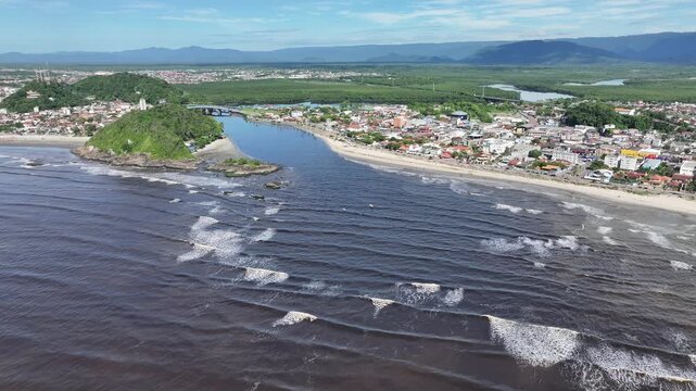 Itanhaem River At Itanhaem In Sao Paulo Brazil. Coast City Skyline. Atlantic Forest Landscape. Summer Travel. Itanhaem River At Itanhaem In Sao Paulo Brazil. Nature Scenery.