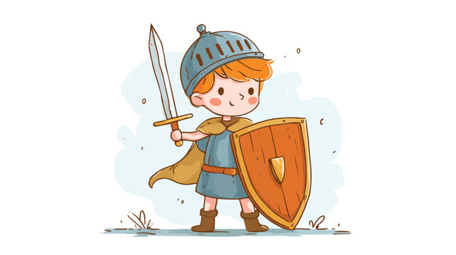 Brave Young Knight with Shield and Sword Vector Illustration for Stock Photos