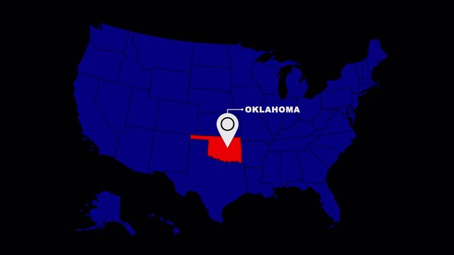 Animated United States Map with Oklahoma State Marker with Alpha Channel