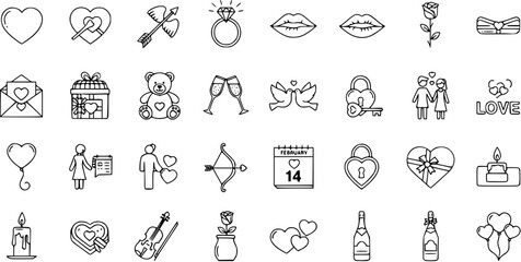 Obraz premium Valentine's Day Love Romance Line Art Icons Set