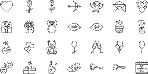 Fototapeta premium Cute Valentine's Day Hand-Drawn Outline Icon Set