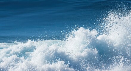 Powerful ocean waves crashing and creating white foam and spray, illustrating the turbulent energy and dynamic motion of the deep blue water, current, turbulent, swell