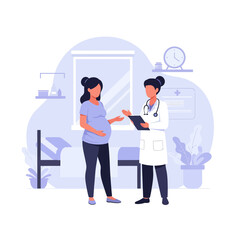 Pregnant Woman Consulting Doctor in Clinic.