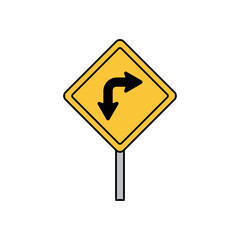 Double Curve Ahead Warning Road Sign Showing Opposite Bends on Yellow Diamond Background
