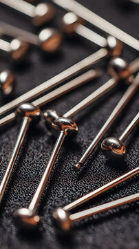 alfileres con cabeza peque&ntilde;a de metal filosos sobre una tela como textura alfileres para costura o dise&ntilde;o de modas 