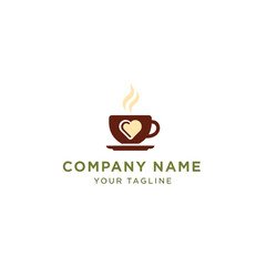 A minimalist logo featuring a steaming coffee cup with a heart design.
