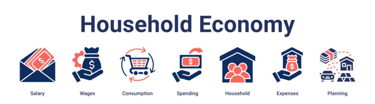 Household Economy banner web icon vector illustration concept for business with icon of Salary, Wages, Consumption, Spending, Household, Expenses.