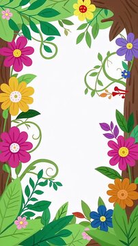 Vibrant Floral Border Frame With Leaves and Vines.