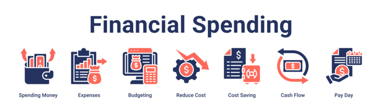 Financial Spending banner web icon vector illustration concept for business with icon of Spending Money, Expenses, Budgeting, Reduce Cost, Cost Saving, Cash Flow, Pay.