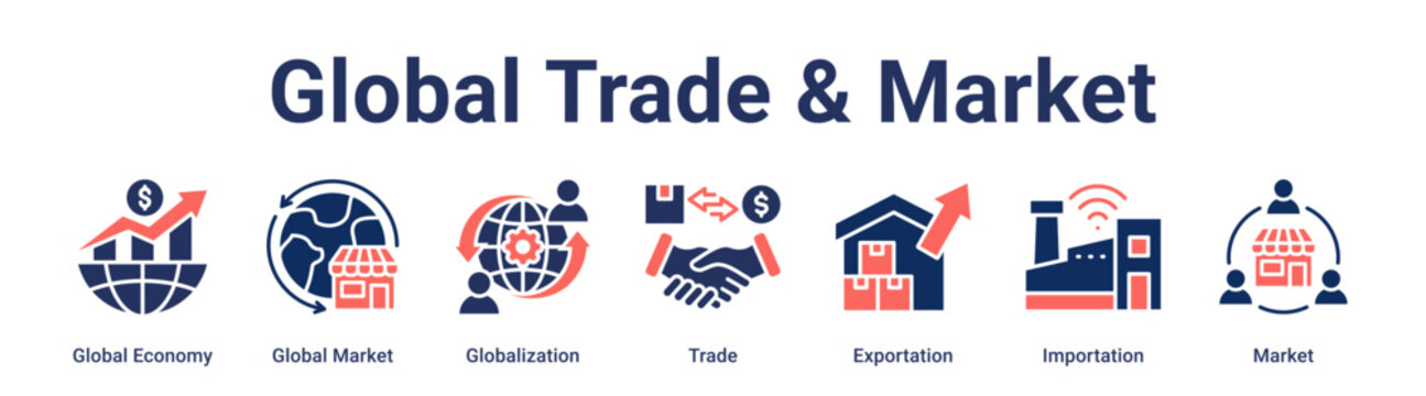 Global Trade & Market banner web icon vector illustration concept for business with icon of Global Economy, Global Market, Globalization, Trade, Exportation, Importation.