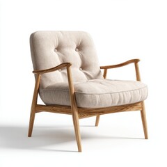 Scandinavian style wooden frame armchair isolated on a white background