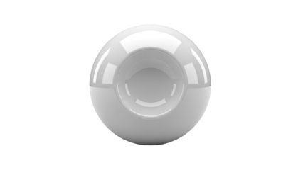 White spherical device with a concave center on a light gray background