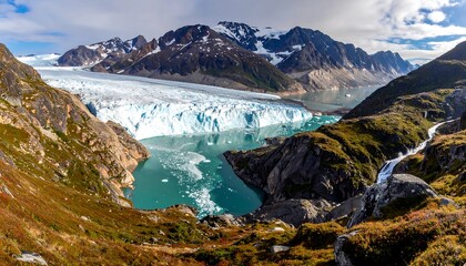 Obraz premium Glacier lake in mountain landscape scenery.