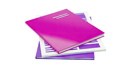 Stack of Pink and Purple Notebooks with Documents