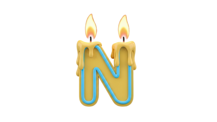 Letter N Candle with Dripping Wax and Blue Outline