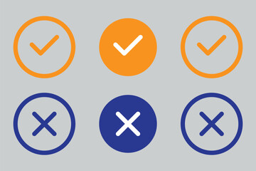 Checkmark icon, approval symbol. Wrong mark symbol set. Cross wrong mark icon. stock illustration