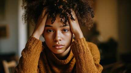 Portrait of a young woman experiencing stress and anxiety.