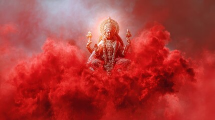 Goddess Lakshmi in Red Smoke - A Divine Diwali Celebration.