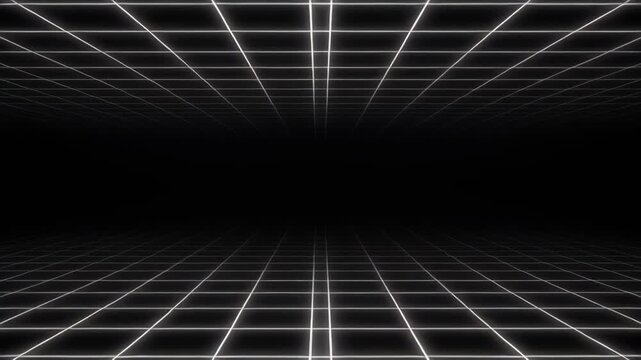 Retro Grid Pattern with Glowing White Lines on a Dark Background