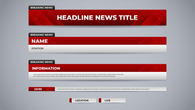 Breaking news red lower third for television and broadcast media