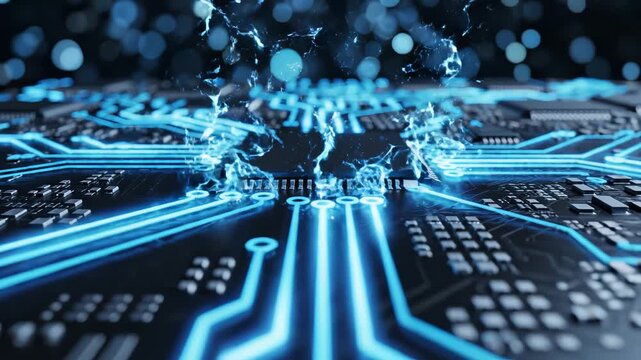 Closeup of illuminated circuit board