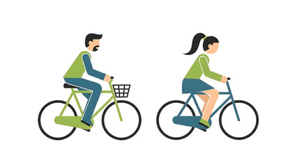 Fototapeta premium Two people, a man and a woman, riding bicycles in a side-view illustration, representing outdoor activity and healthy lifestyle