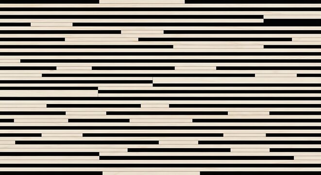 Abstract geometric pattern with alternating horizontal black lines and light wood grain texture