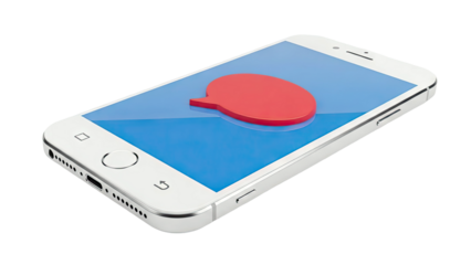 Smartphone with Red Speech Bubble Icon on Blue Screen
