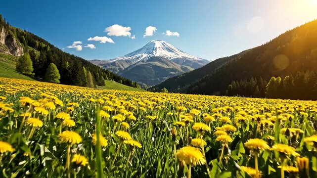 Yellow flowers and snowcapped mountain