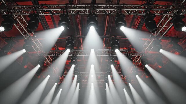 Stage lighting rig with spotlights