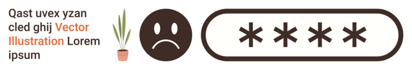 Obraz premium Online security, data privacy, password protection, emotional response, digital safety, user awareness. Sad face icon, asterisks a password. Online security and data privacy visualization