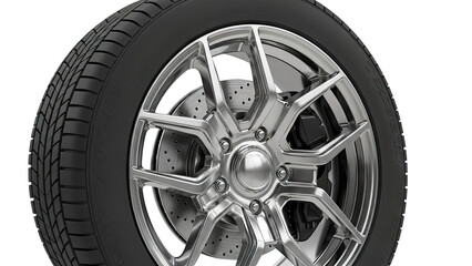 Close-up of a polished car wheel with tire and brake system