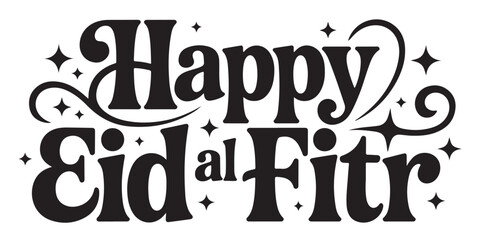 Happy eid al fitr lettering typography with star decoration stylish design black and white © MDABDUR