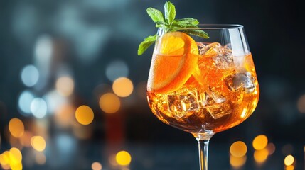 Refreshing orange cocktail with ice and mint garnish, perfect for a summer evening