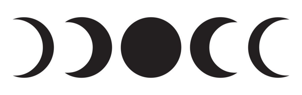 Moon phases set black silhouette icons collection isolated on white background astronomical design elements mystic decor